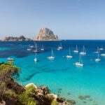 tourism ibiza Beautiful panoramic view of Cala Hort and the mountain Es Vedra.